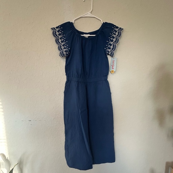 Girls Spring/Summer Ready Cat & Jack Royal Blue Flutter-Sleeve Wide-Leg Jumpsuit - Picture 2 of 6